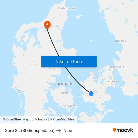 Sorø St. (Stationspladsen) to Nibe map