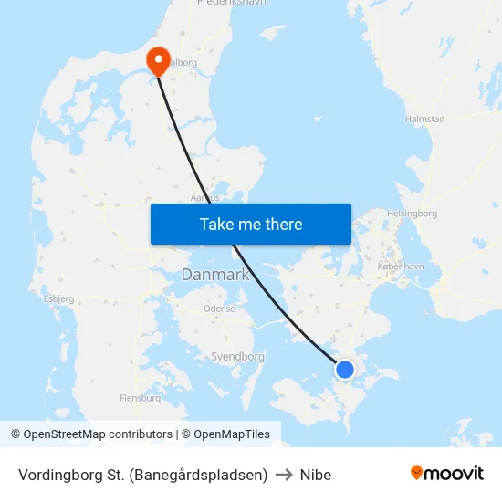 Vordingborg St. (Banegårdspladsen) to Nibe map