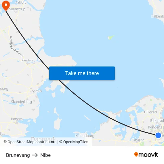 Brunevang to Nibe map