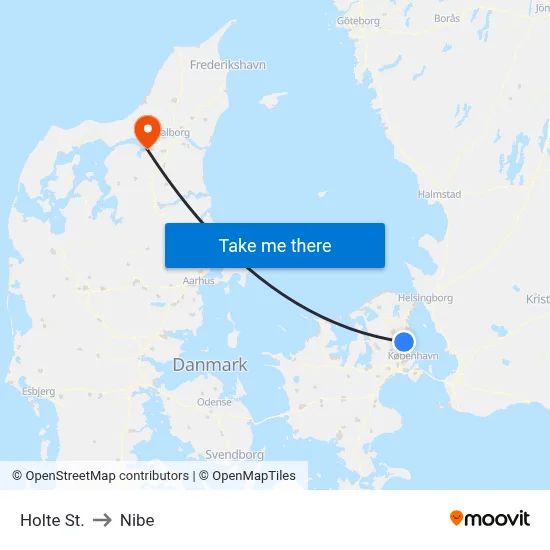 Holte St. to Nibe map