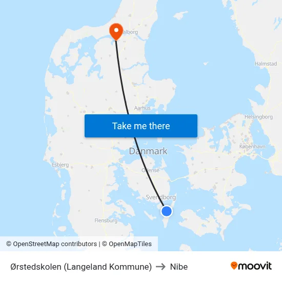 Ørstedskolen (Langeland Kommune) to Nibe map