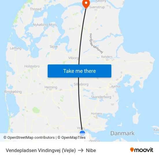 Vendepladsen Vindingvej (Vejle) to Nibe map