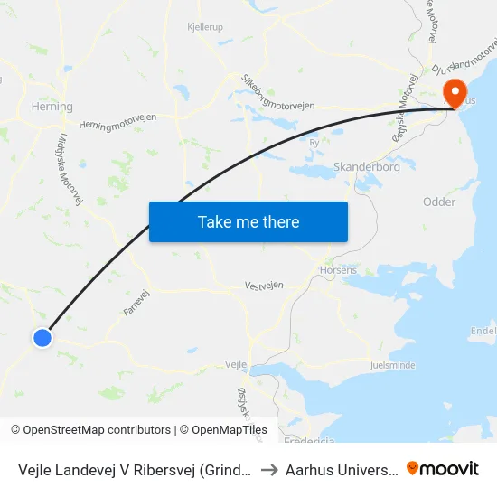 Vejle Landevej V Ribersvej (Grindsted) to Aarhus Universitet map