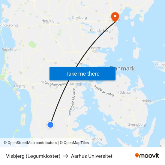 Visbjerg (Løgumkloster) to Aarhus Universitet map