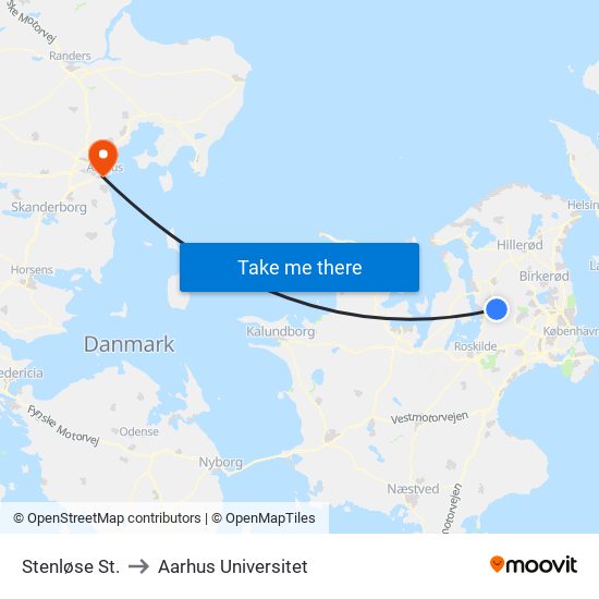 Stenløse St. to Aarhus Universitet map