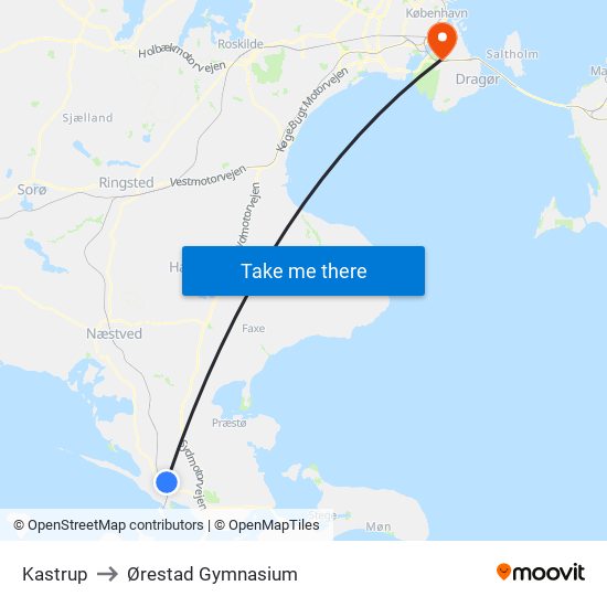 Kastrup to Ørestad Gymnasium map