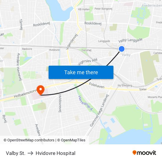 Valby St. to Hvidovre Hospital map