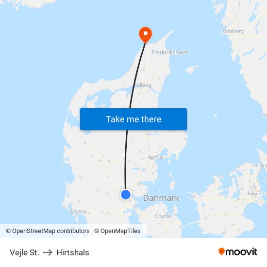 Vejle St. to Hirtshals map