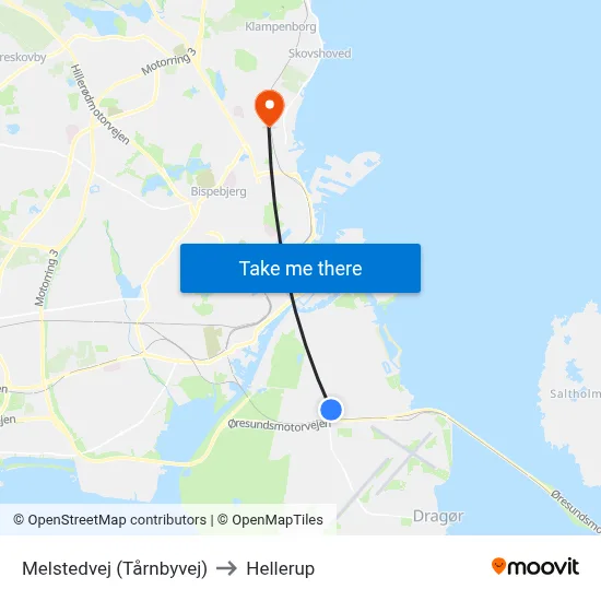 Melstedvej (Tårnbyvej) to Hellerup map