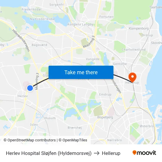 Herlev Hospital Sløjfen (Hyldemorsvej) to Hellerup map