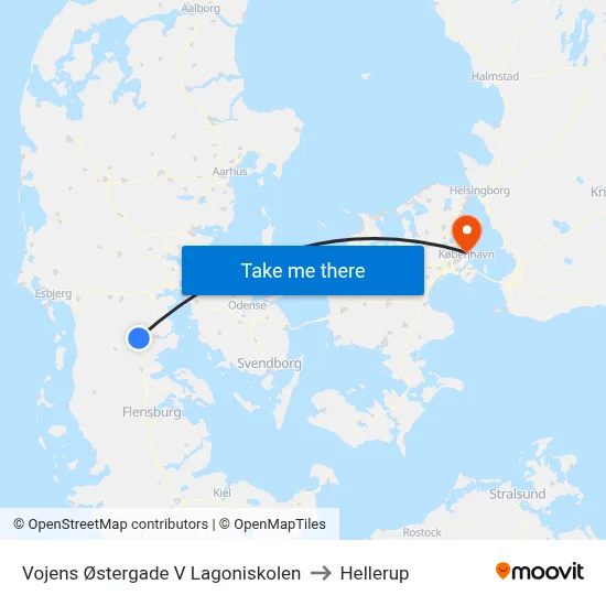Vojens Østergade V Lagoniskolen to Hellerup map