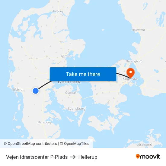Vejen Idrætscenter P-Plads to Hellerup map