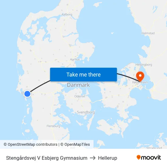 Stengårdsvej V Esbjerg Gymnasium to Hellerup map