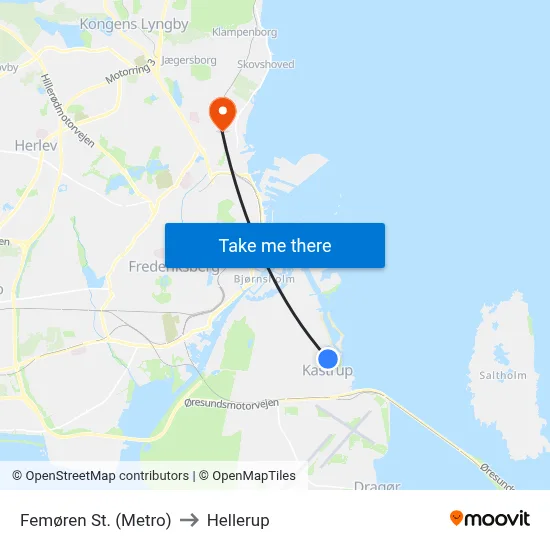 Femøren St. (Metro) to Hellerup map