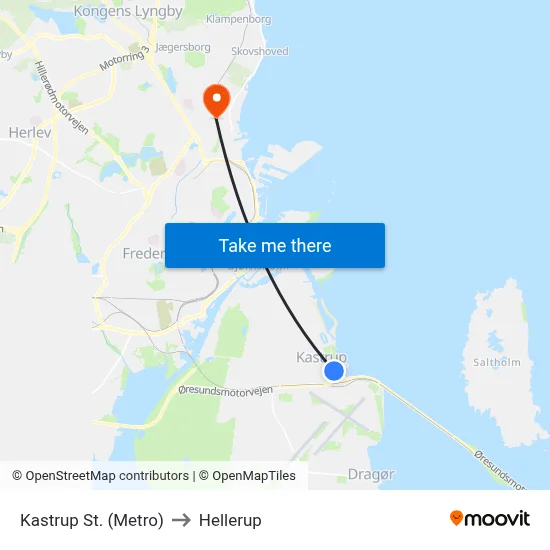 Kastrup St. (Metro) to Hellerup map