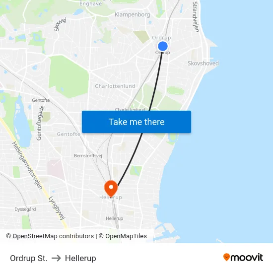 Ordrup St. to Hellerup map