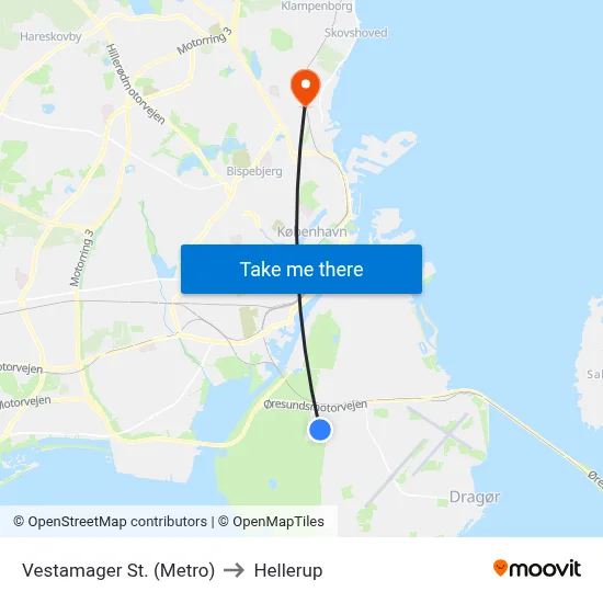 Vestamager St. (Metro) to Hellerup map