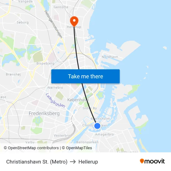 Christianshavn St. (Metro) to Hellerup map