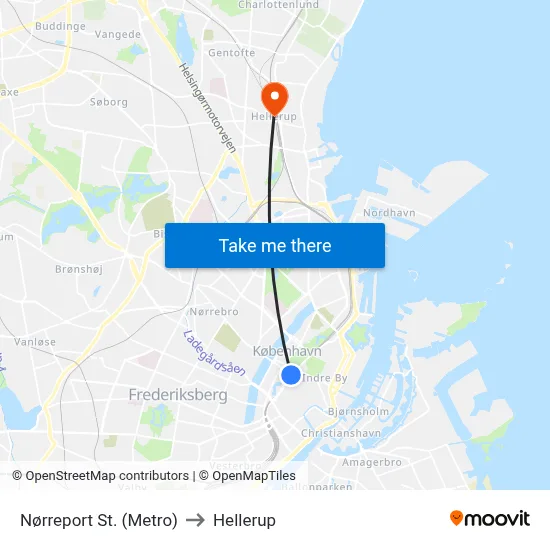 Nørreport St. (Metro) to Hellerup map