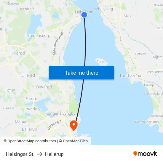 Helsingør St. to Hellerup map