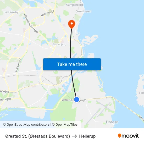 Ørestad St. (Ørestads Boulevard) to Hellerup map