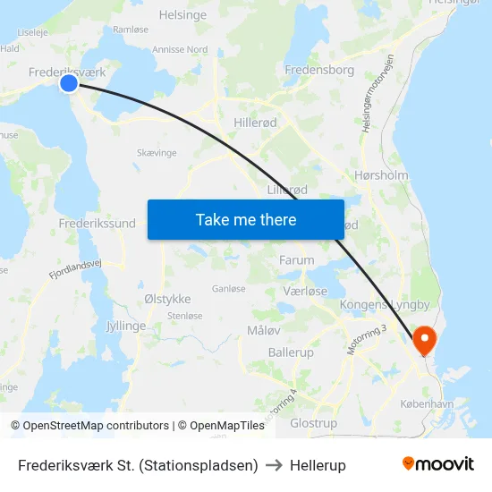 Frederiksværk St. (Stationspladsen) to Hellerup map