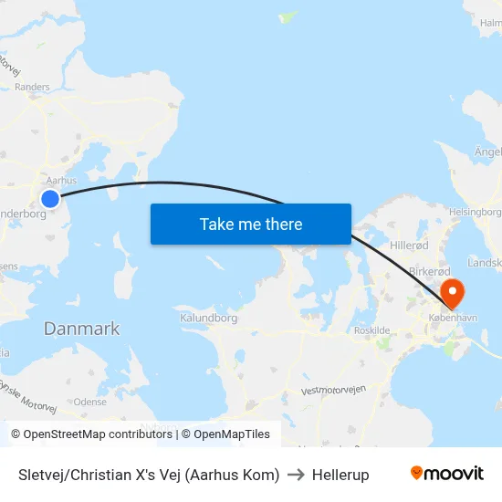 Sletvej/Christian X's Vej (Aarhus Kom) to Hellerup map