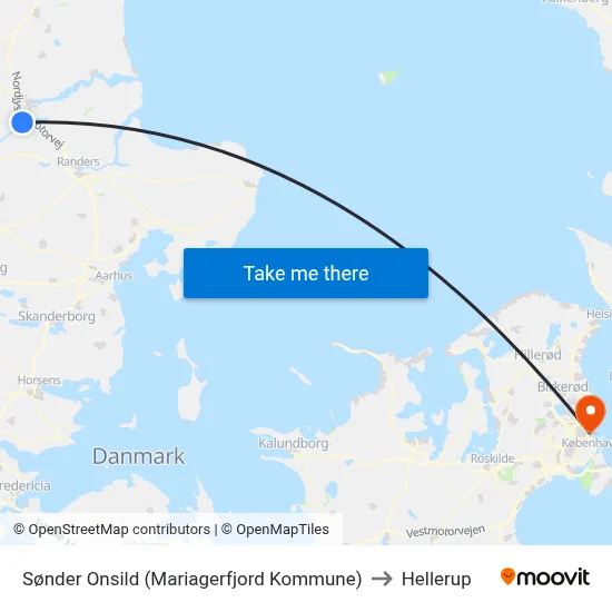Sønder Onsild (Mariagerfjord Kommune) to Hellerup map