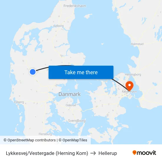 Lykkesvej/Vestergade (Herning Kom) to Hellerup map