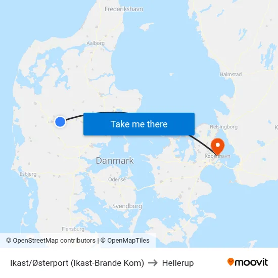 Ikast/Østerport (Ikast-Brande Kom) to Hellerup map