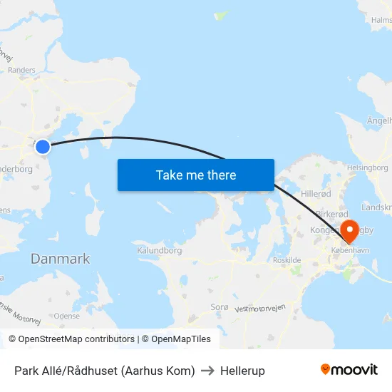 Park Allé/Rådhuset (Aarhus Kom) to Hellerup map