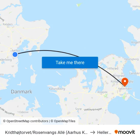 Kridthøjtorvet/Rosenvangs Allé (Aarhus Kom) to Hellerup map