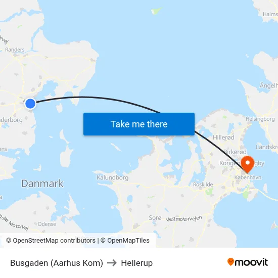 Busgaden (Aarhus Kom) to Hellerup map