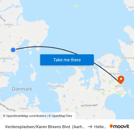 Verdenspladsen/Karen Blixens Blvd. (Aarhus Kom) to Hellerup map