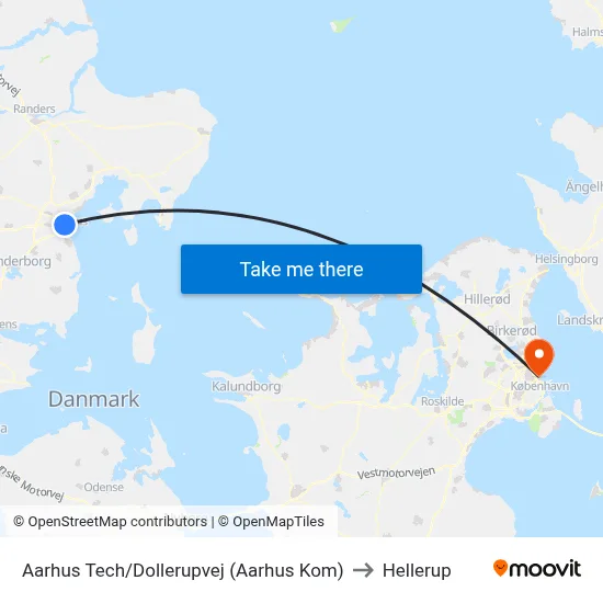 Aarhus Tech/Dollerupvej (Aarhus Kom) to Hellerup map