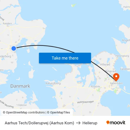 Aarhus Tech/Dollerupvej (Aarhus Kom) to Hellerup map