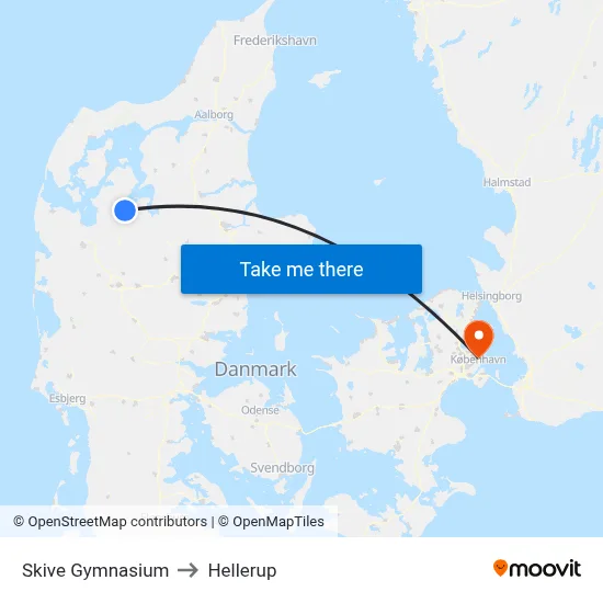 Skive Gymnasium to Hellerup map