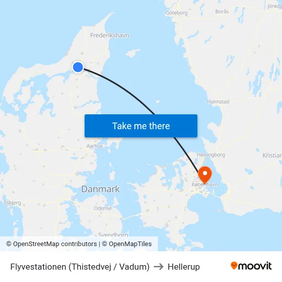 Flyvestationen (Thistedvej / Vadum) to Hellerup map