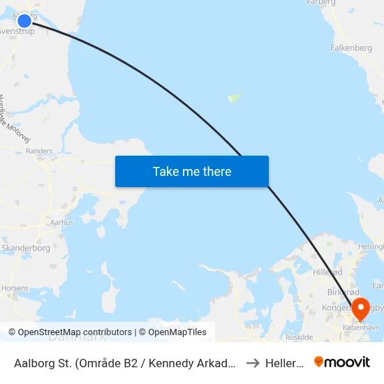 Aalborg St. (Område B2 / Kennedy Arkaden) to Hellerup map