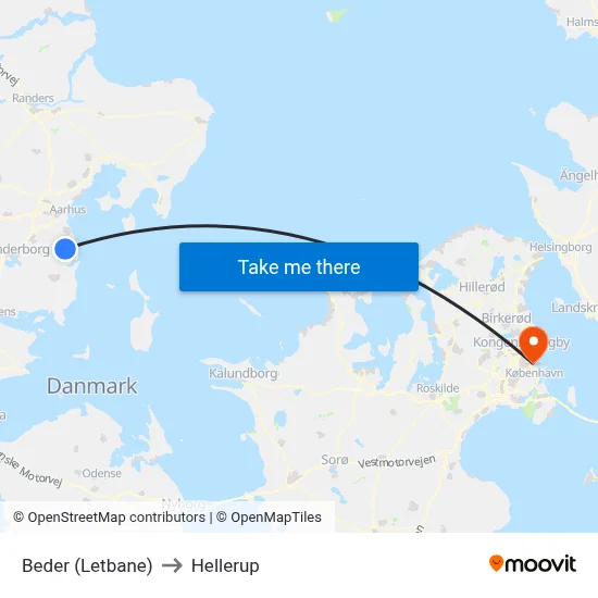 Beder (Letbane) to Hellerup map