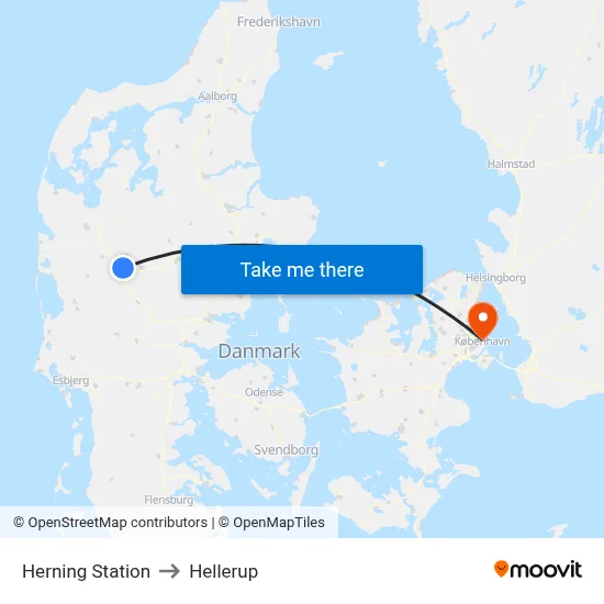 Herning Station to Hellerup map