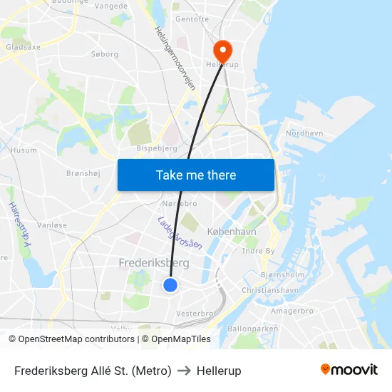 Frederiksberg Allé St. (Metro) to Hellerup map