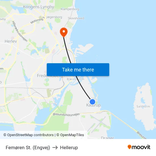 Femøren St. (Engvej) to Hellerup map