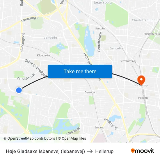 Høje Gladsaxe Isbanevej (Isbanevej) to Hellerup map