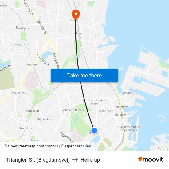 Trianglen St. (Blegdamsvej) to Hellerup map