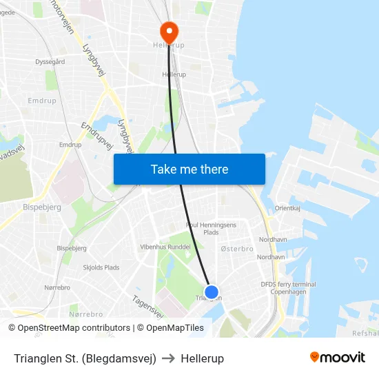 Trianglen St. (Blegdamsvej) to Hellerup map
