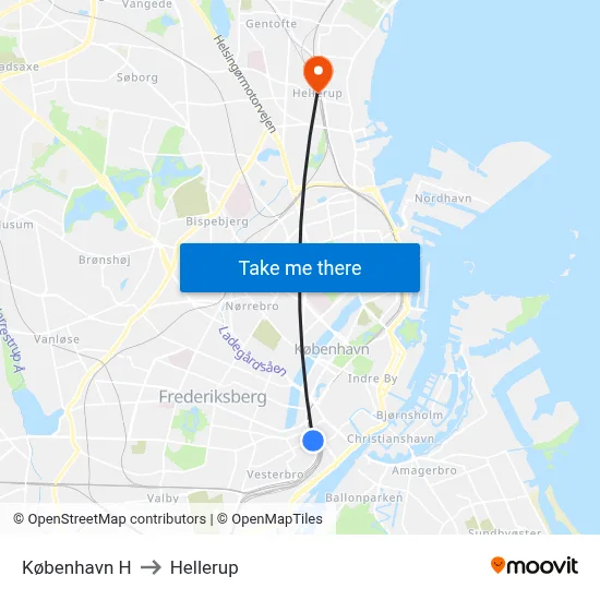 København H to Hellerup map