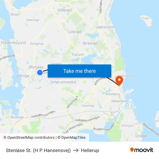Stenløse St. (H P Hansensvej) to Hellerup map