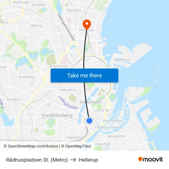 Rådhuspladsen St. (Metro) to Hellerup map
