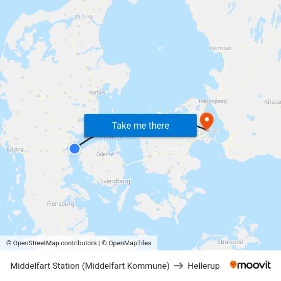 Middelfart Station (Middelfart Kommune) to Hellerup map